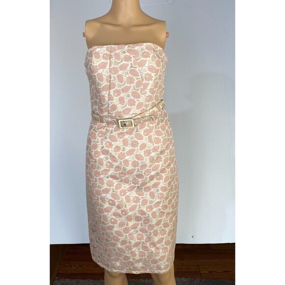 Merona Dress Size 6 Strapless Metallic Gold Peach Lined Built-In Bra Strap Party - Picture 1 of 16